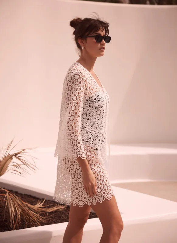 White Floral Lace Mini Dress Cover Up made by Mint Velvet