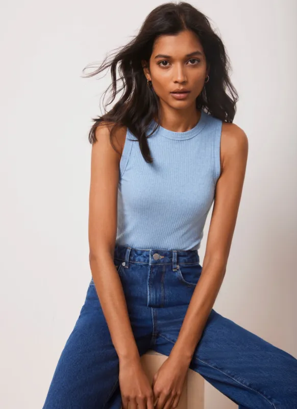 Blue Ribbed Cotton Vest Top made by Mint Velvet