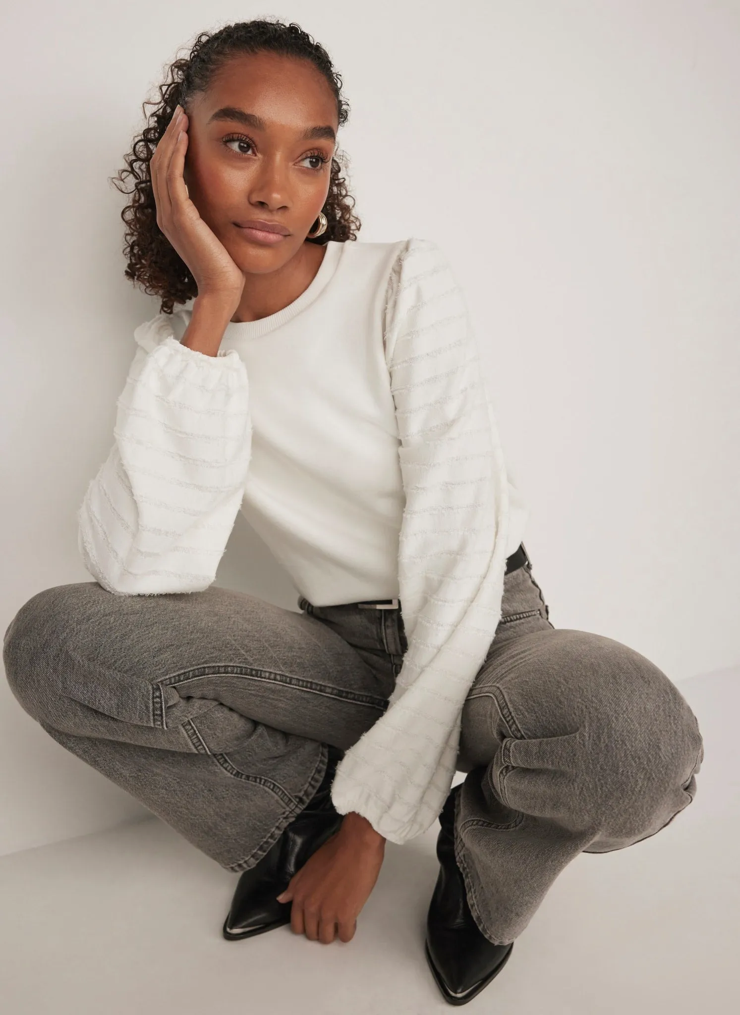 White Textured Sleeve Jumper sold by Mint Velvet