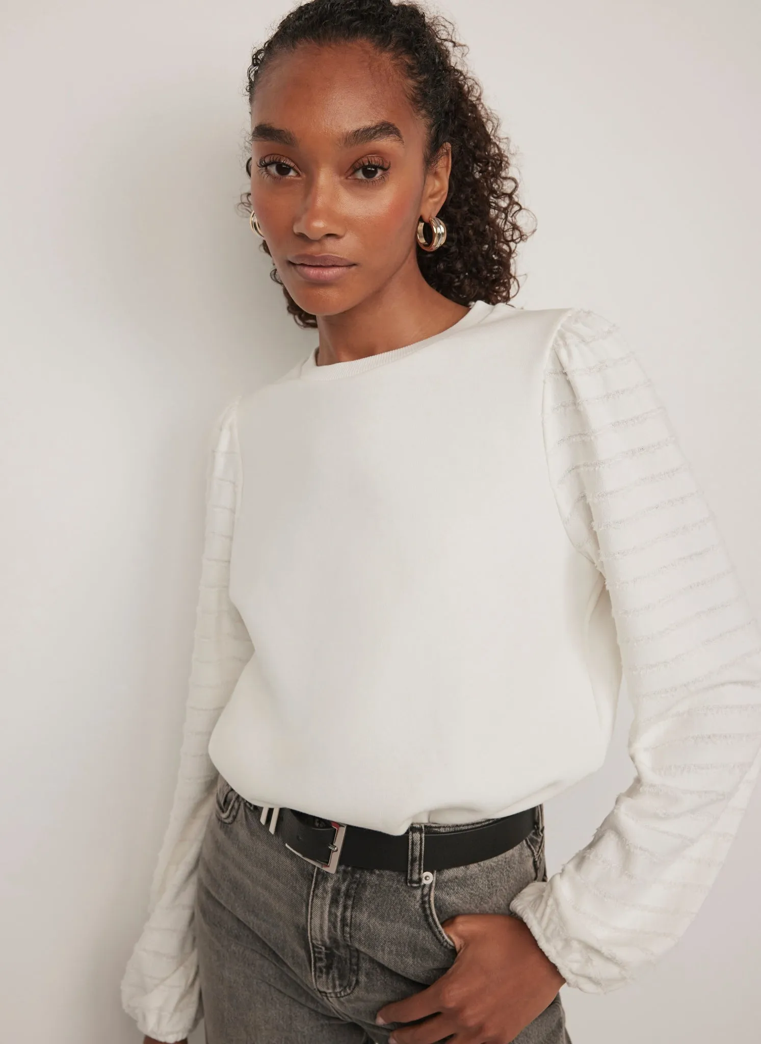 White Textured Sleeve Jumper sold by Mint Velvet product image thumbnail 4