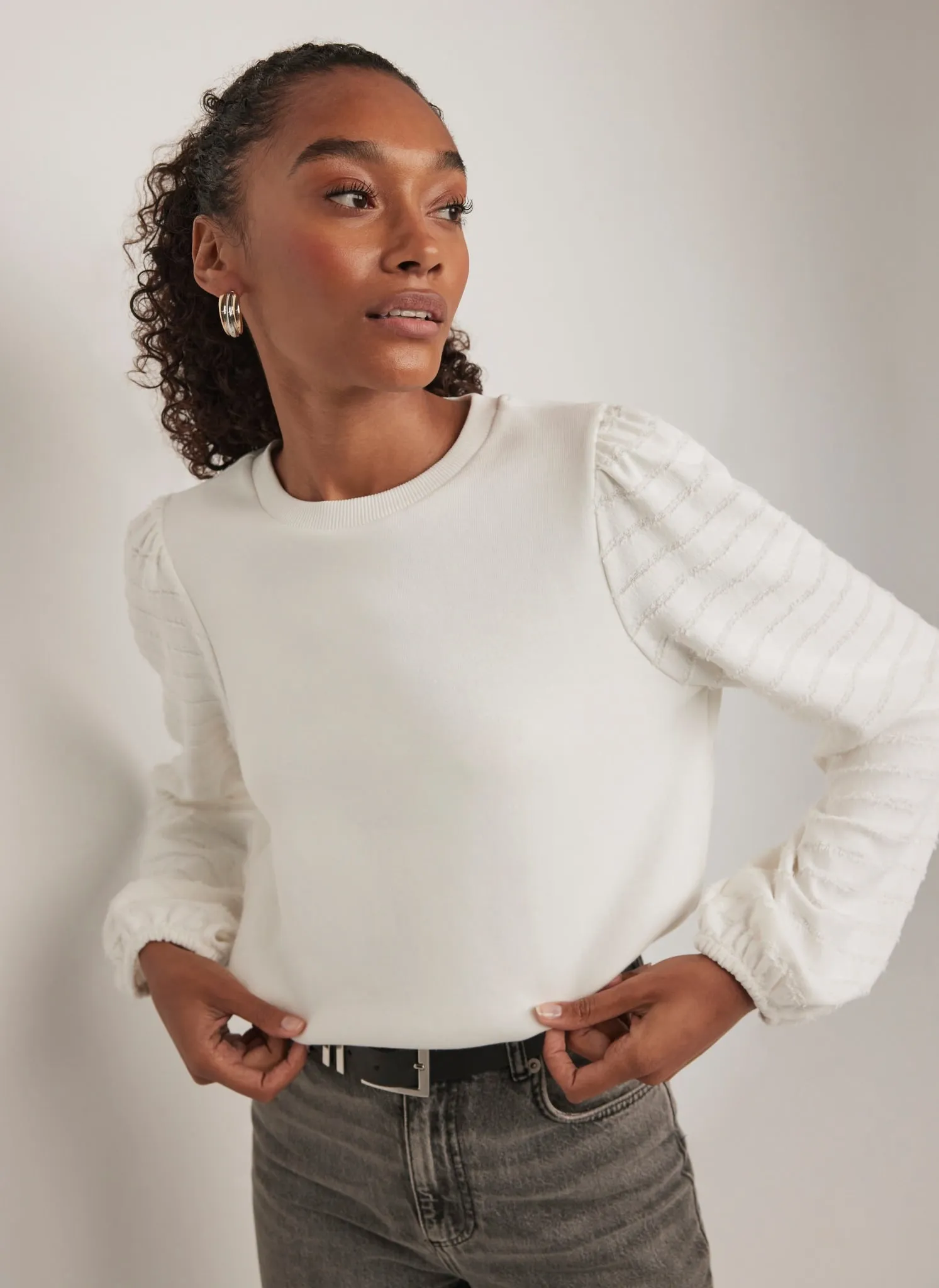 White Textured Sleeve Jumper sold by Mint Velvet product image thumbnail 3