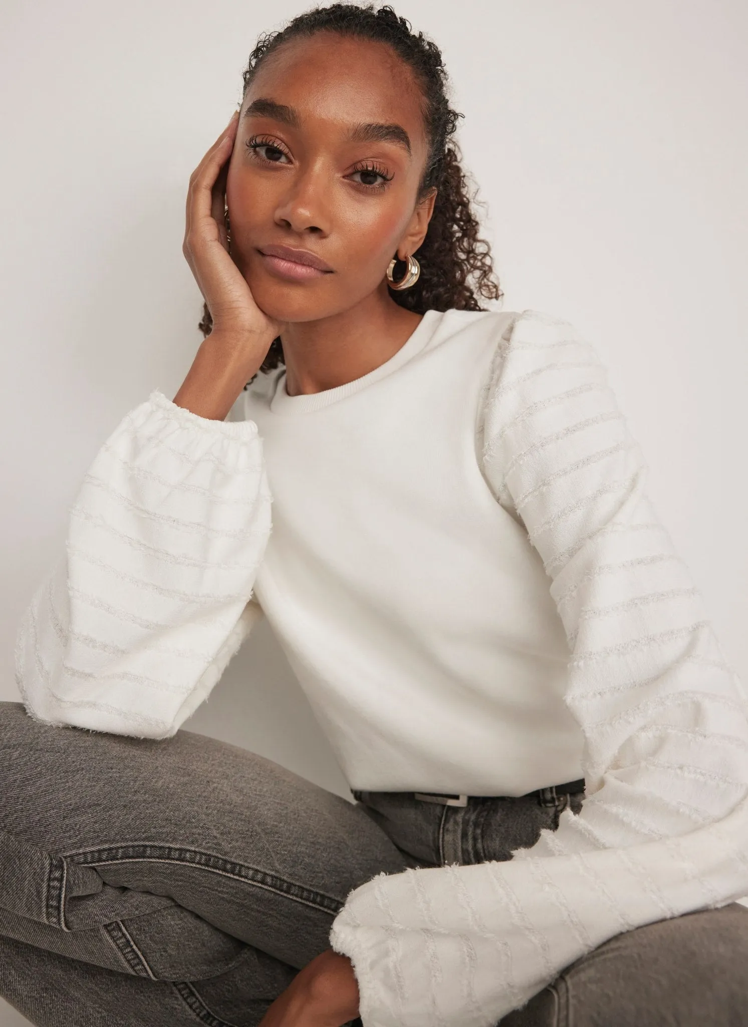 White Textured Sleeve Jumper sold by Mint Velvet product image thumbnail 2