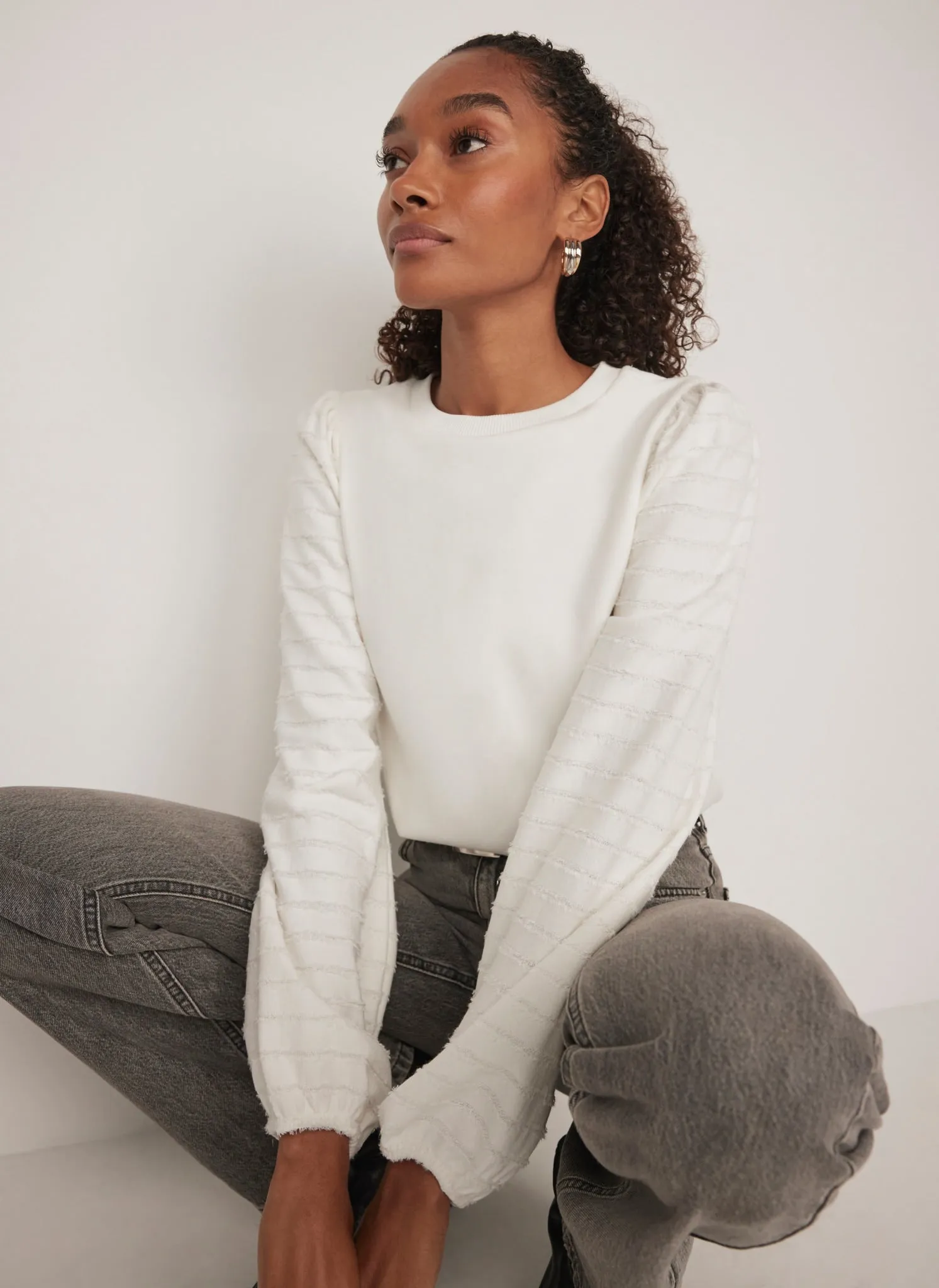 White Textured Sleeve Jumper sold by Mint Velvet product image thumbnail 5
