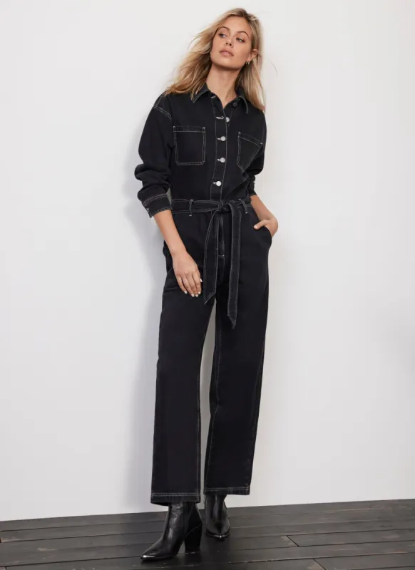 Black Contrast Stitch Denim Jumpsuit sold by Mint Velvet