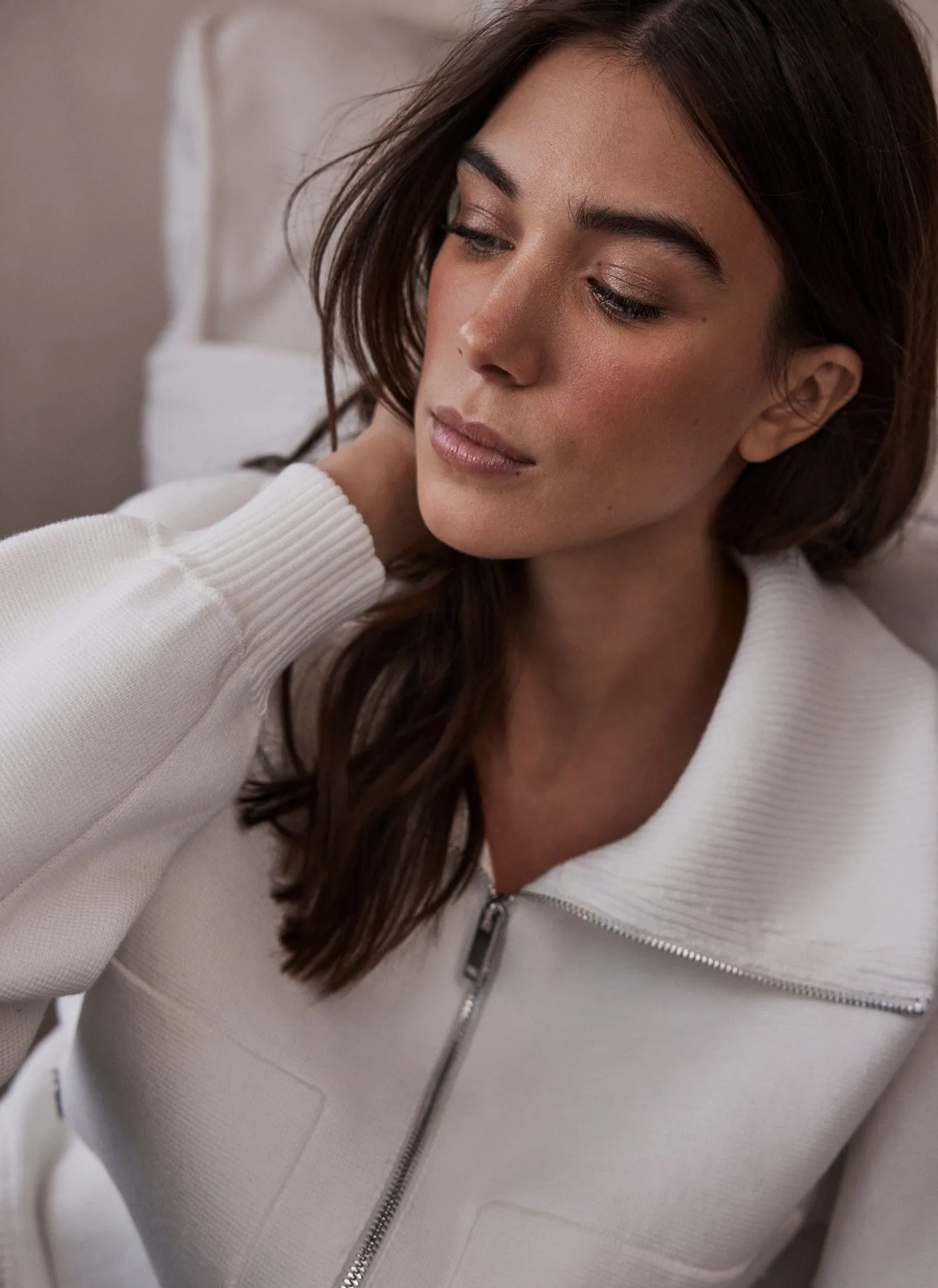 Cream Cotton Knit Bomber Jacket sold by Mint Velvet product image thumbnail 5