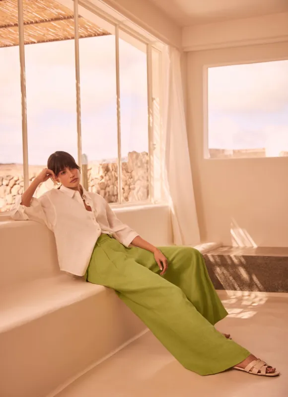 Green Linen Belted Trousers sold by Mint Velvet