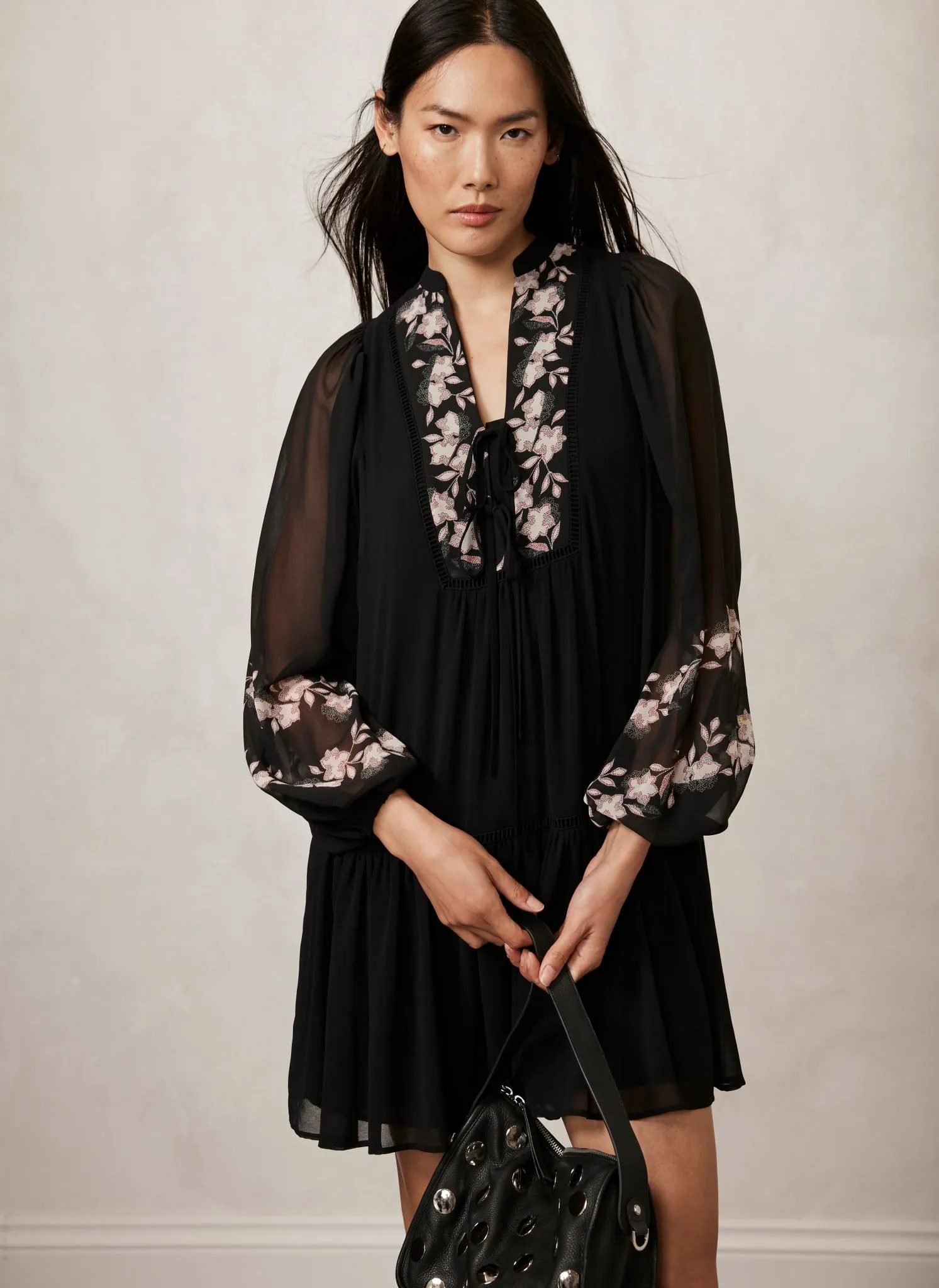 Black Floral Print Mini Dress sold by Mint Velvet product image thumbnail 3