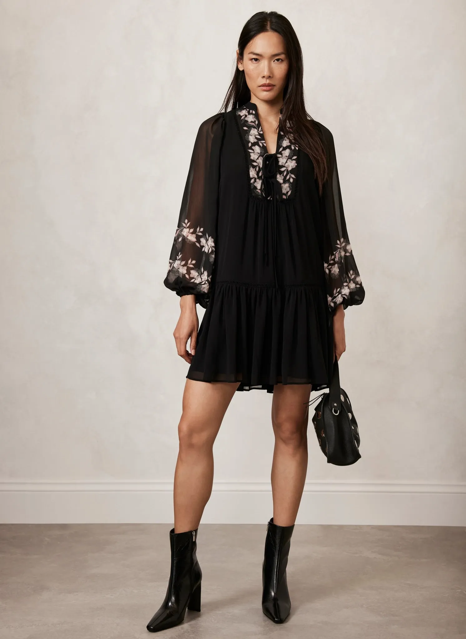 Black Floral Print Mini Dress sold by Mint Velvet product image thumbnail 5