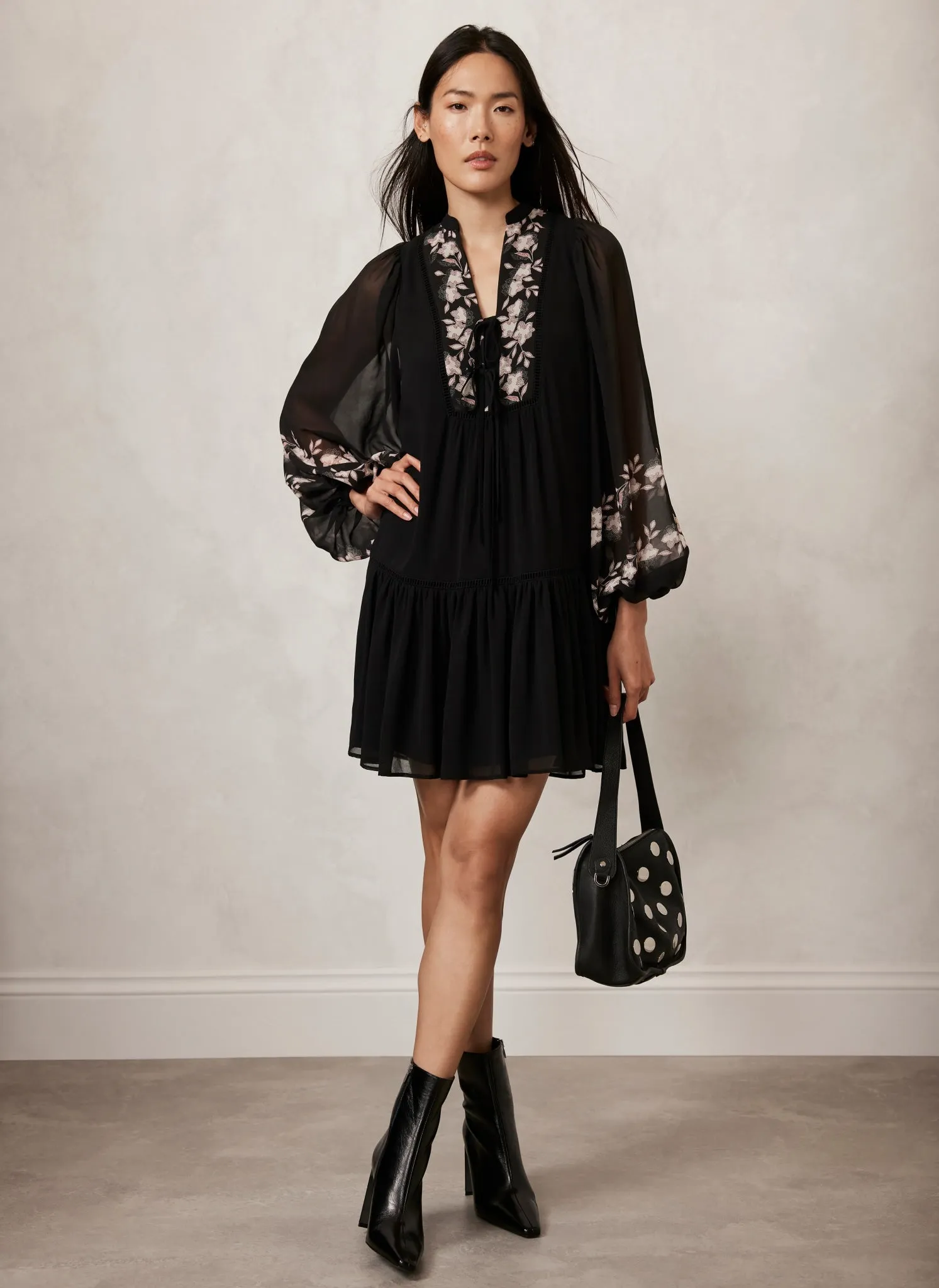 Black Floral Print Mini Dress sold by Mint Velvet