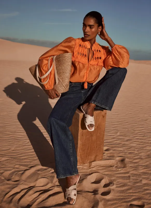 Orange Textured Tie Blouse sold by Mint Velvet