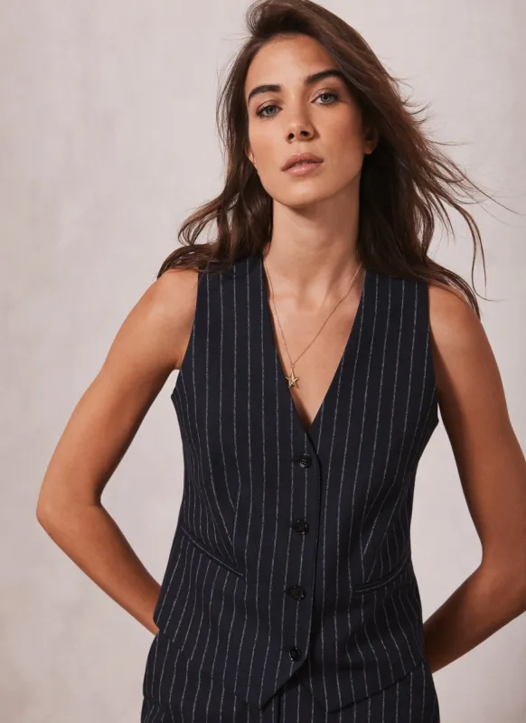 Navy Pinstripe Waistcoat sold by Mint Velvet