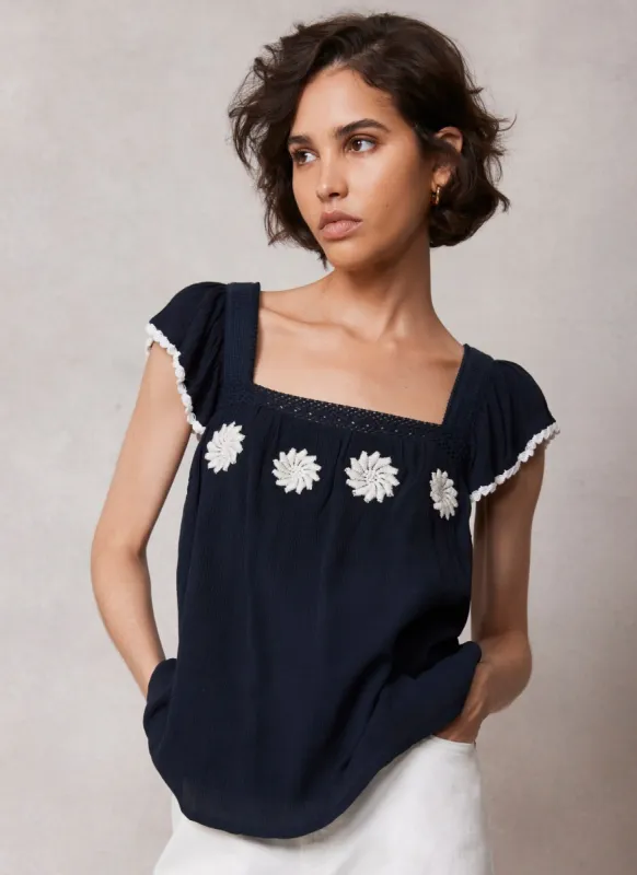Navy Floral Embroidered Top sold by Mint Velvet