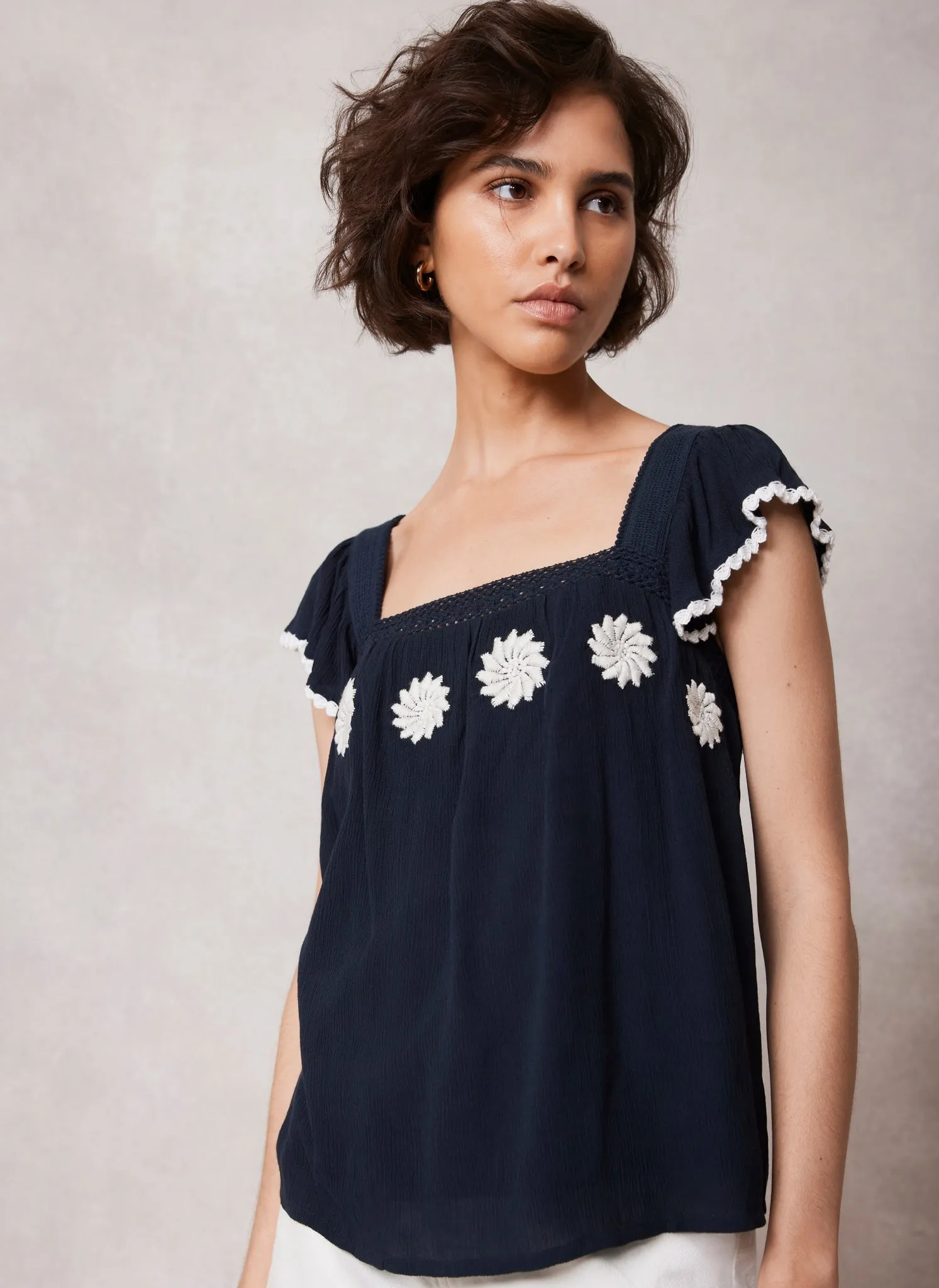 Navy Floral Embroidered Top sold by Mint Velvet product image thumbnail 2