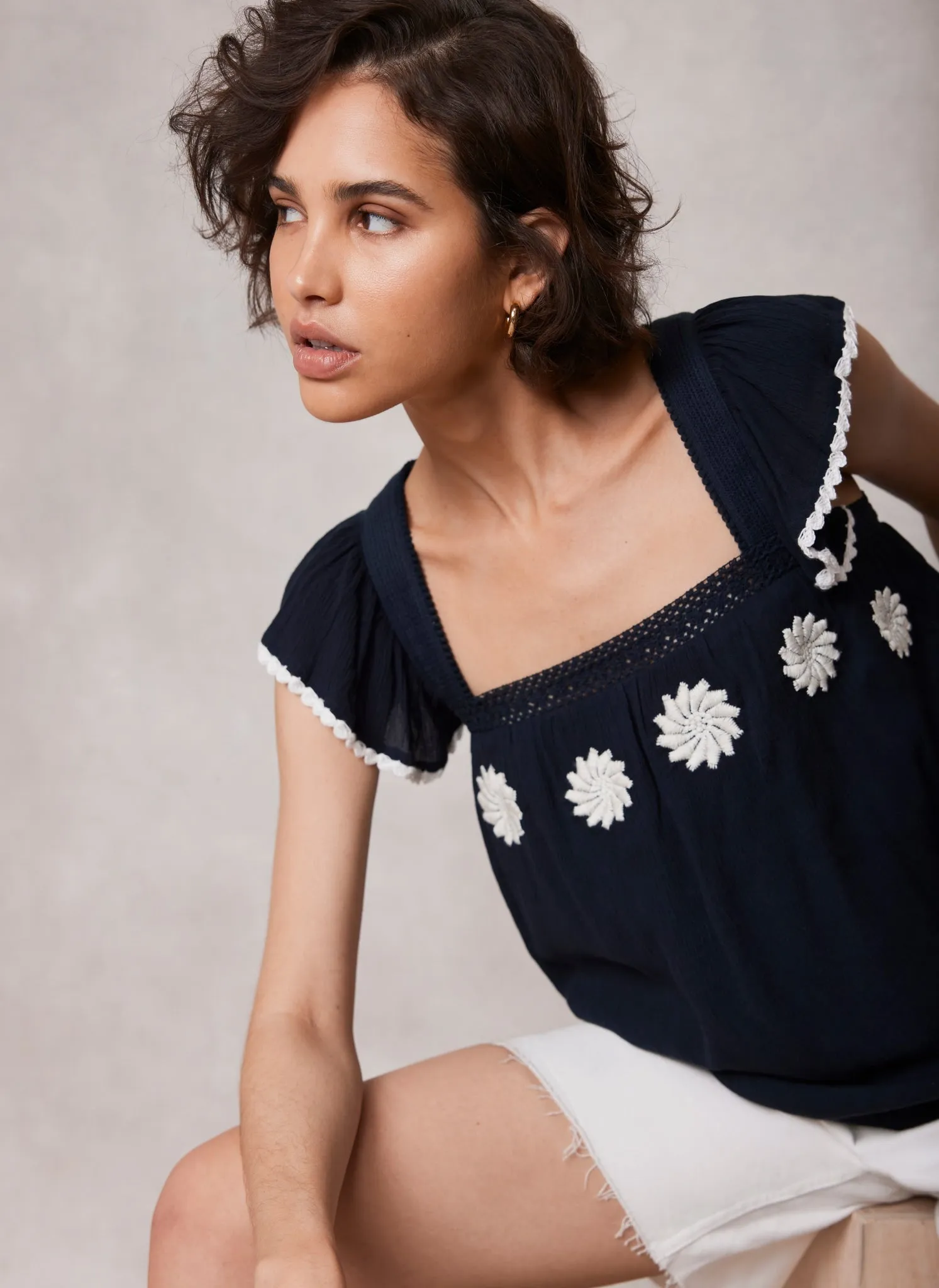 Navy Floral Embroidered Top sold by Mint Velvet product image thumbnail 4