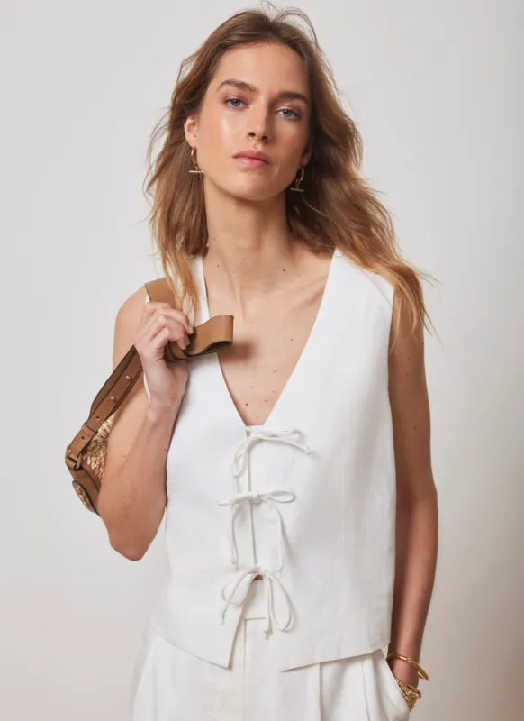 White Linen Waistcoat Top sold by Mint Velvet