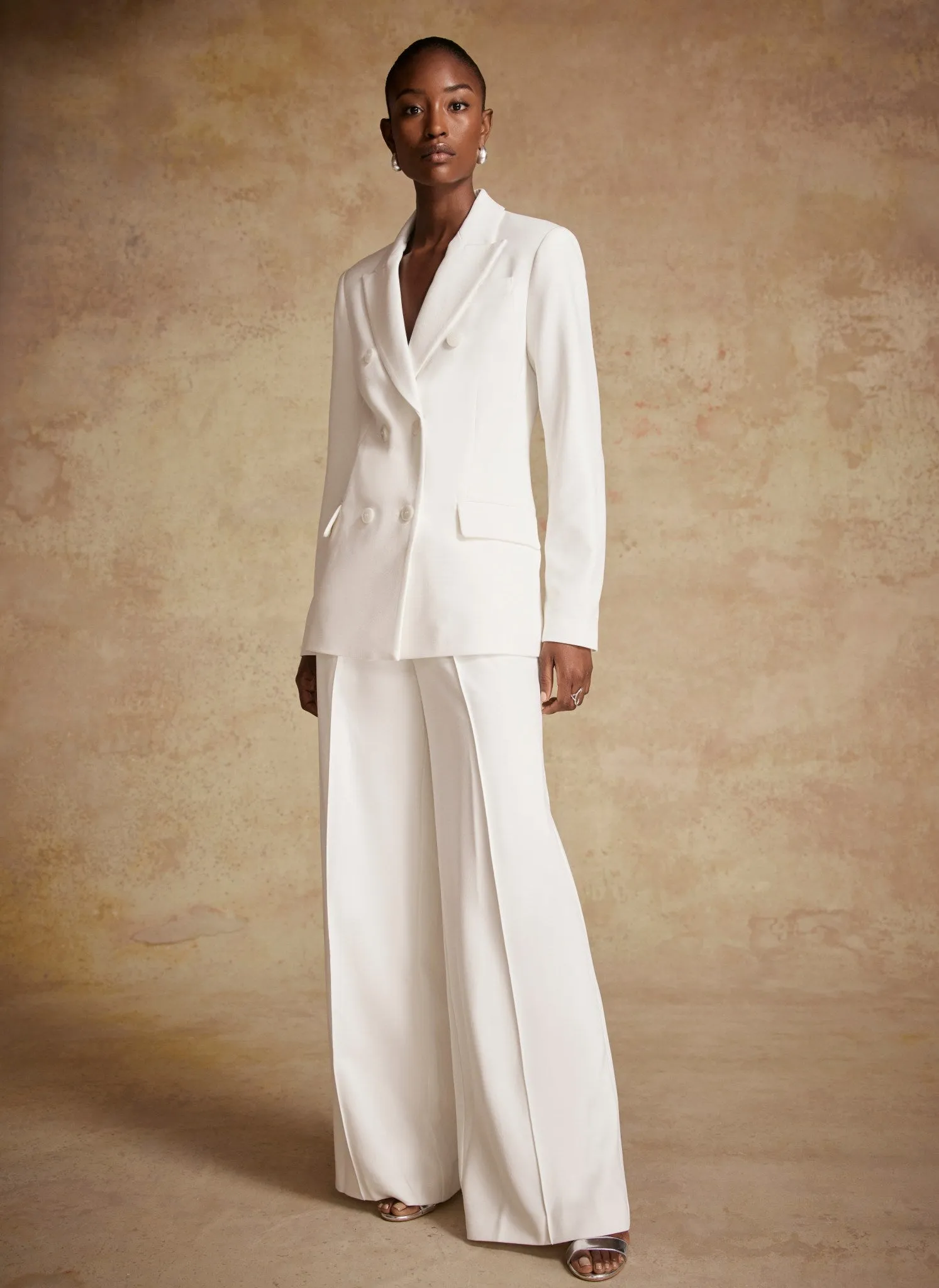 Cream Pleated Wide Trousers sold by Mint Velvet