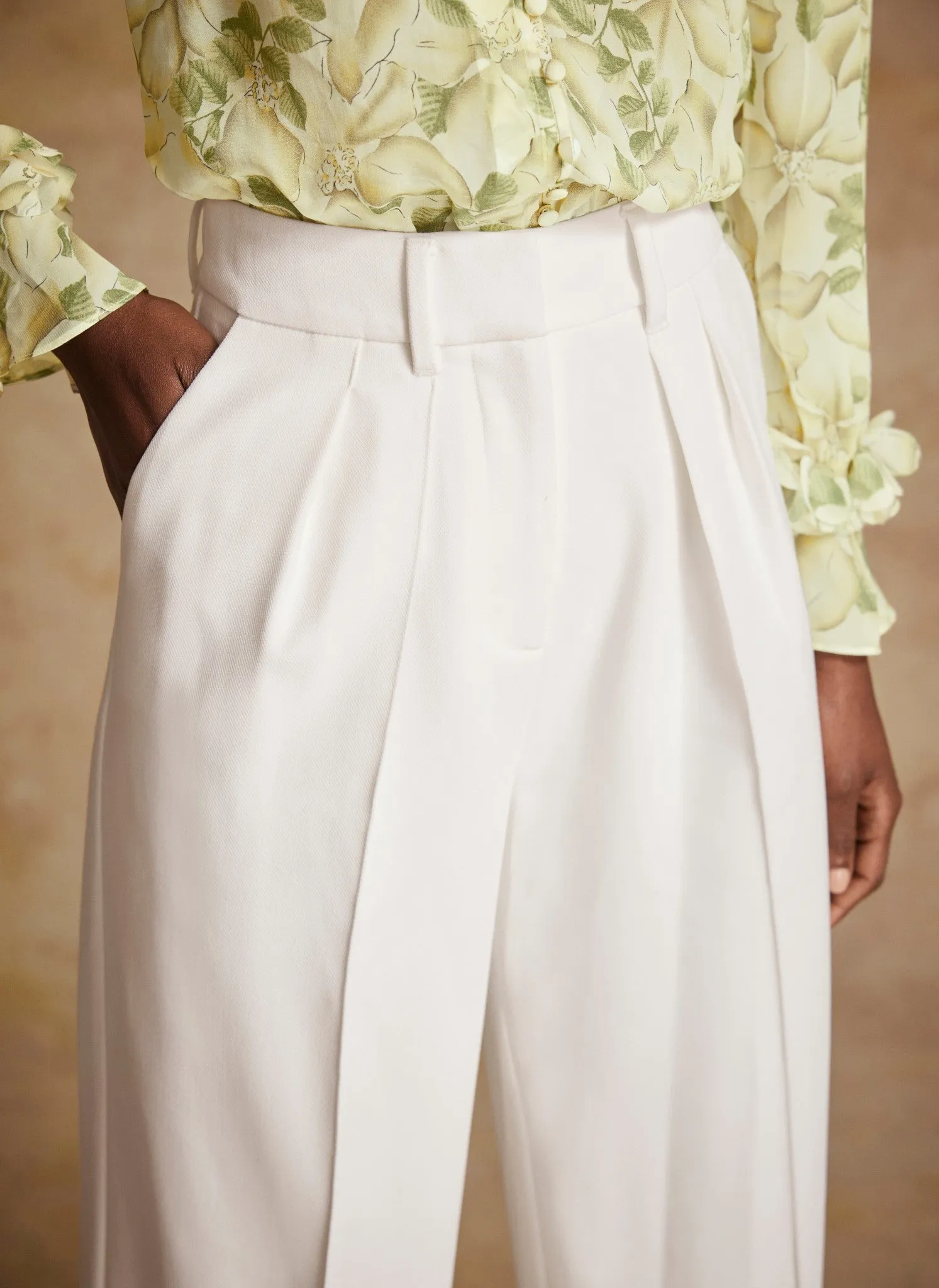 Cream Pleated Wide Trousers sold by Mint Velvet product image thumbnail 5