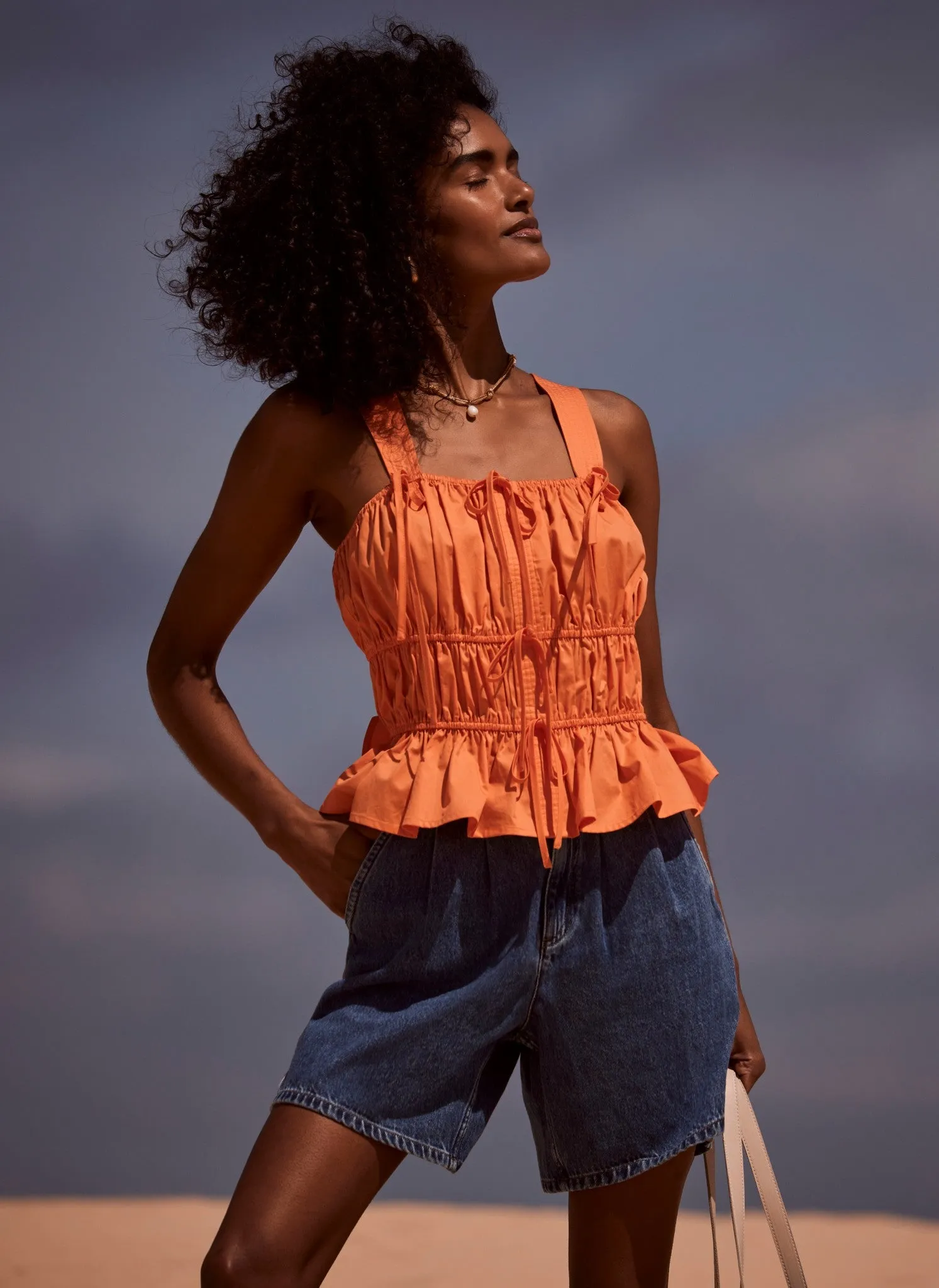 Orange Cotton Ruched Cami Top sold by Mint Velvet product image thumbnail 3