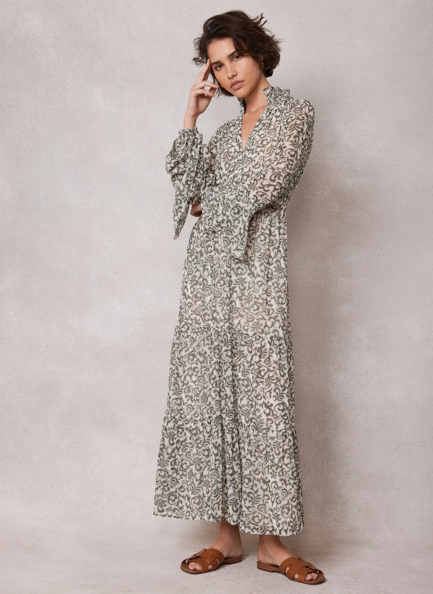 Khaki Floral Print Maxi Dress sold by Mint Velvet product image thumbnail 2