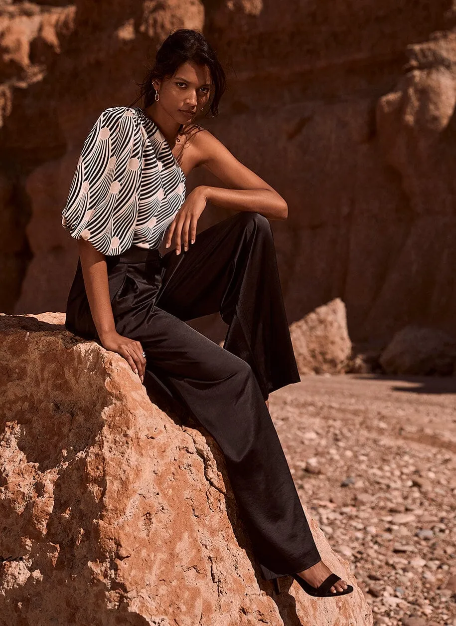 Black Satin Wide Leg Trousers sold by Mint Velvet