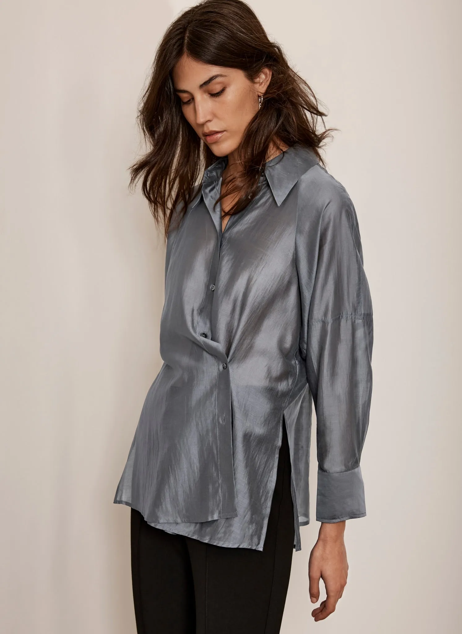 Grey Sheer Long Sleeve Shirt sold by Mint Velvet product image thumbnail 3