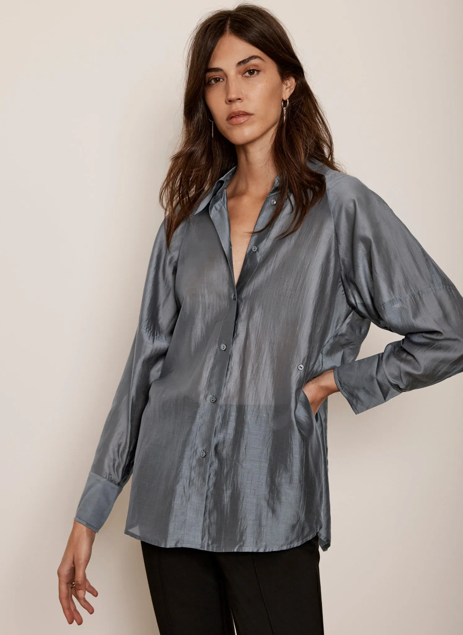 Grey Sheer Long Sleeve Shirt sold by Mint Velvet product image thumbnail 2