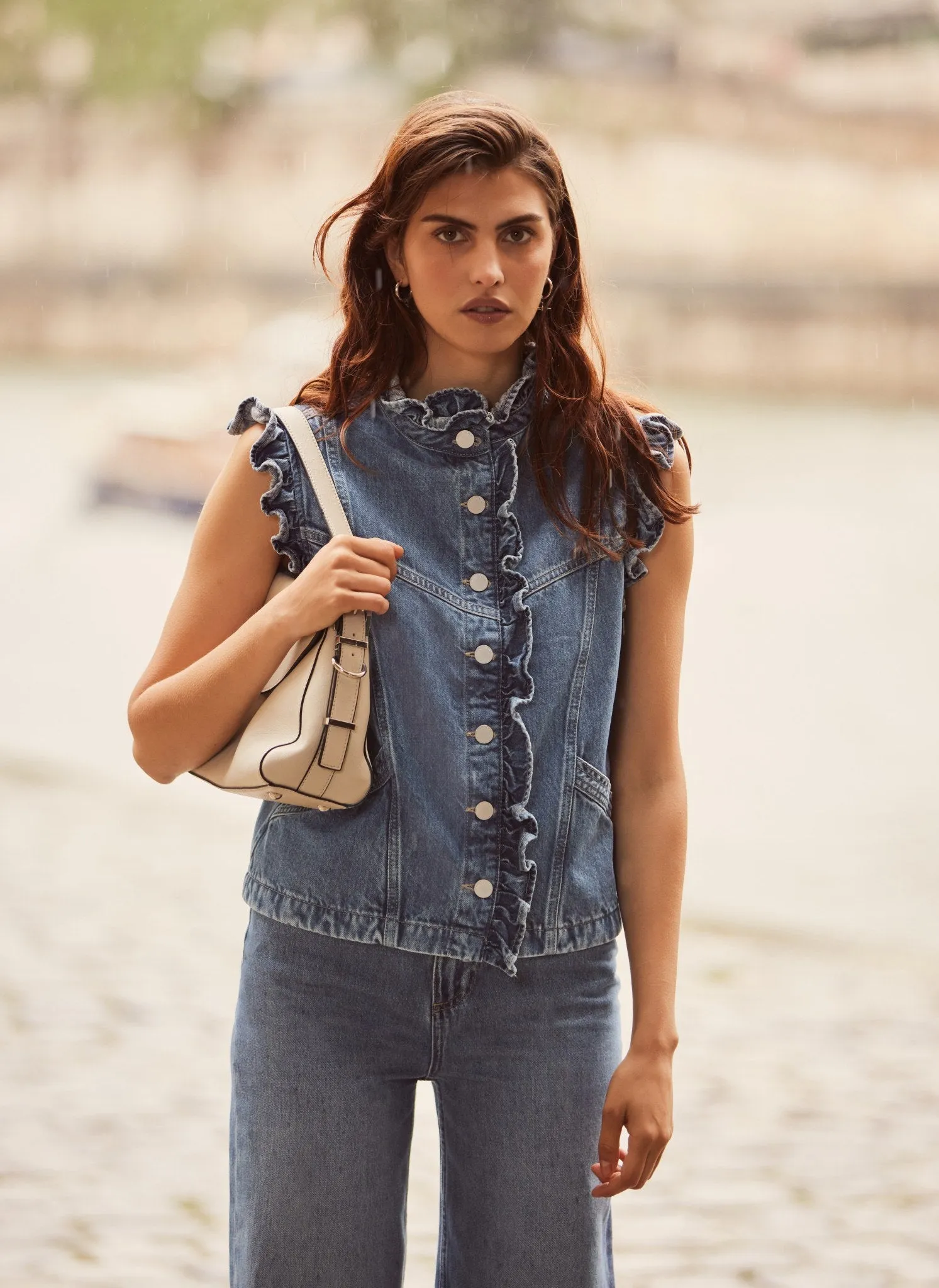 Indigo Denim Ruffle Gilet sold by Mint Velvet product image thumbnail 5