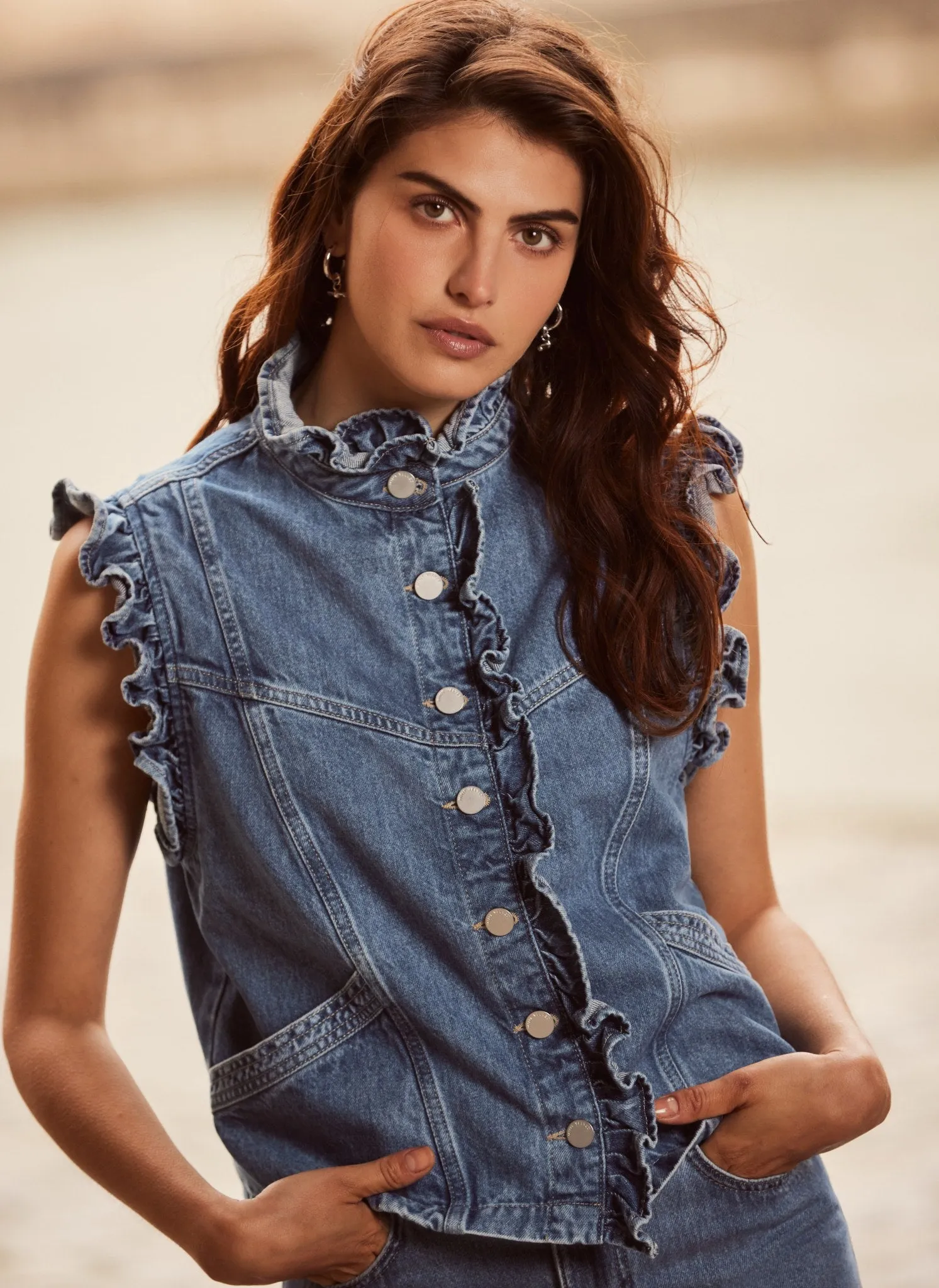 Indigo Denim Ruffle Gilet sold by Mint Velvet product image thumbnail 4