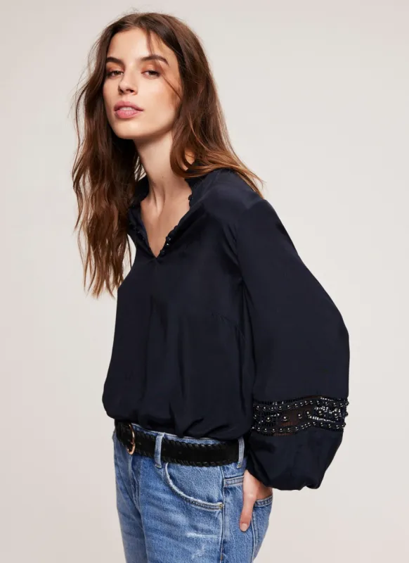 Navy Beaded High Neck Top sold by Mint Velvet