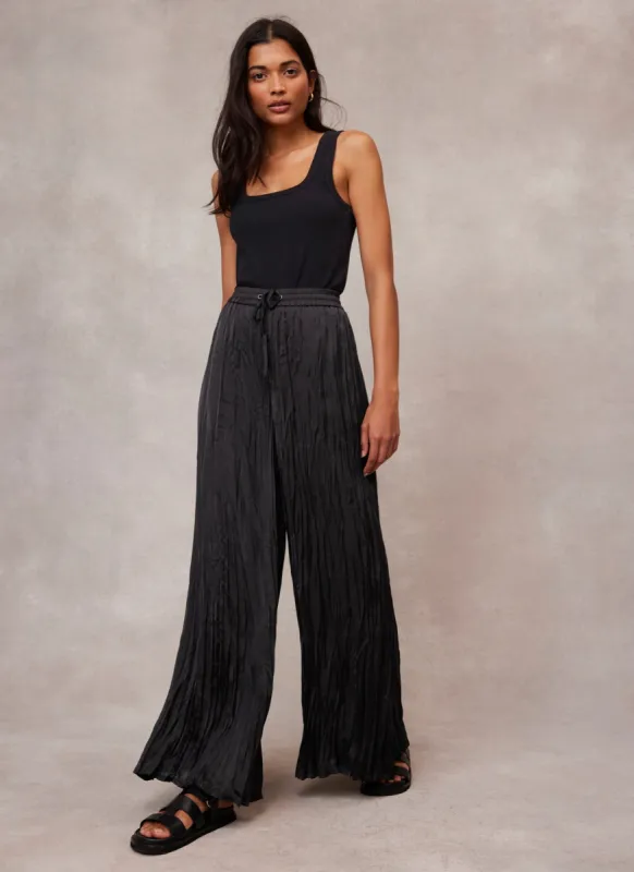 Black Crinkle Wide Leg Trousers sold by Mint Velvet