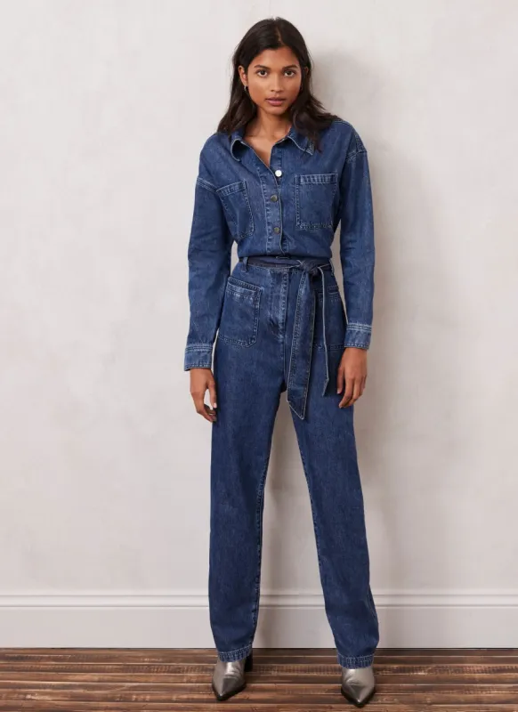 Indigo Denim Belted Jumpsuit sold by Mint Velvet