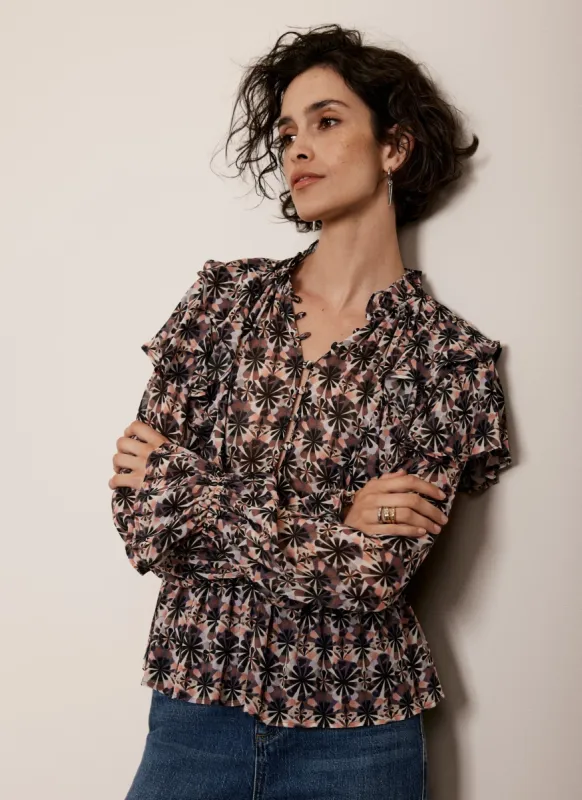 Geo Print Ruffle Blouse sold by Mint Velvet
