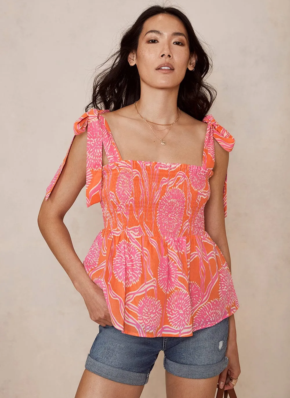 Kendra Print Shirred Cami Top | Parallel