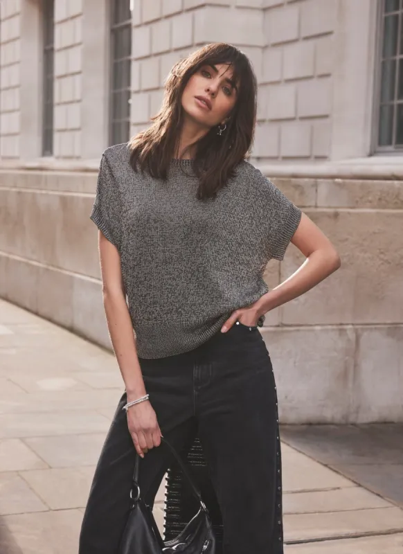 Dark Silver Metallic Knit Top sold by Mint Velvet