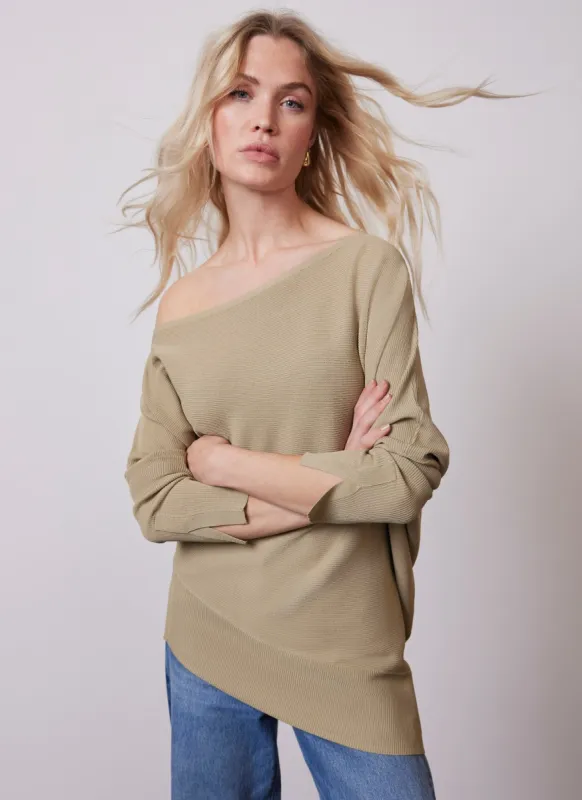 Green Asymmetric Ribbed Batwing Jumper sold by Mint Velvet