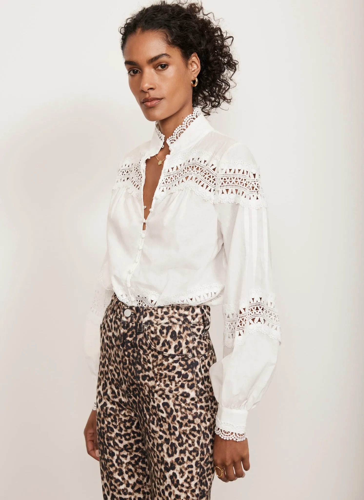 White Cotton Lace Detail Blouse sold by Mint Velvet product image thumbnail 2