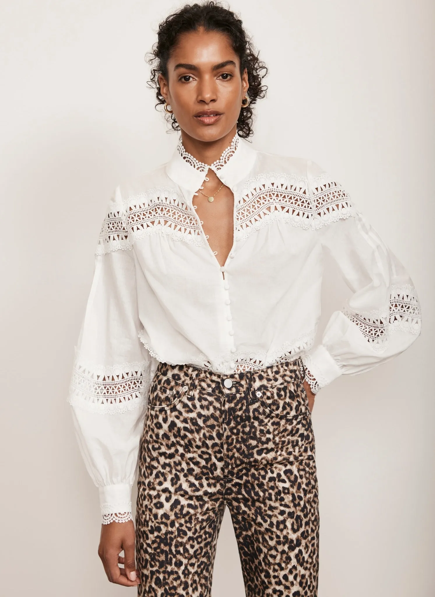 White Cotton Lace Detail Blouse sold by Mint Velvet product image thumbnail 3