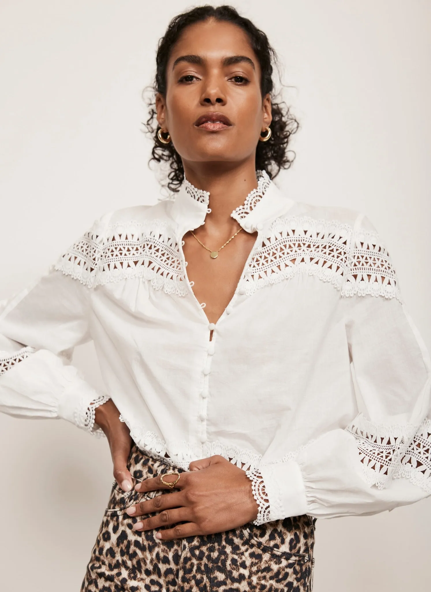 White Cotton Lace Detail Blouse sold by Mint Velvet product image thumbnail 4