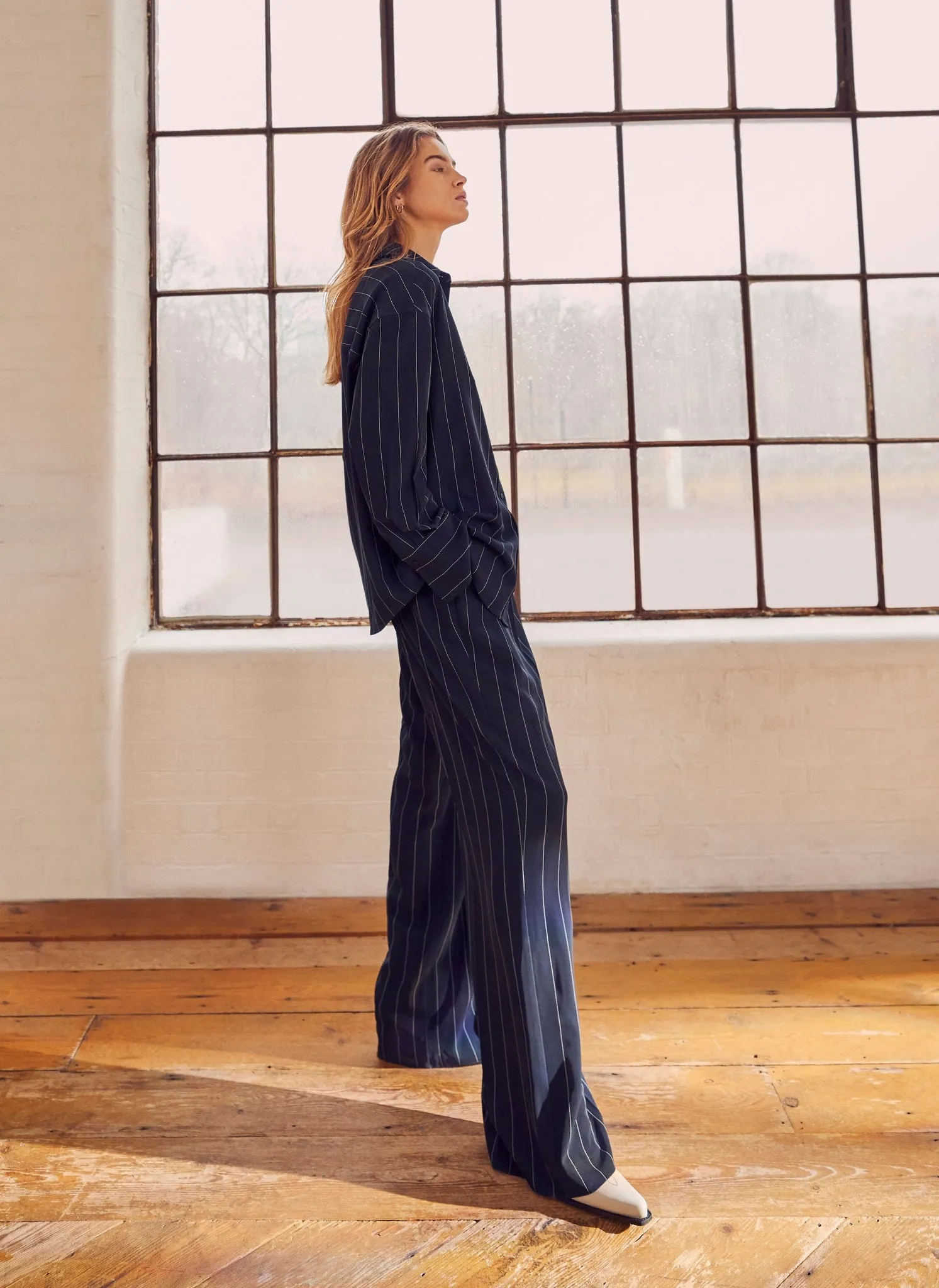 Navy Pinstripe Wide Trousers sold by Mint Velvet product image thumbnail 4