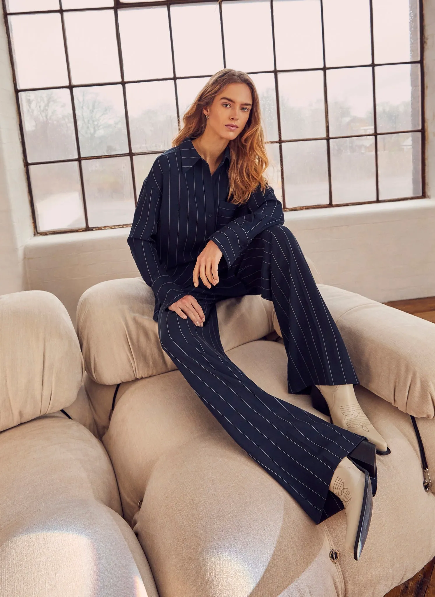 Navy Pinstripe Wide Trousers sold by Mint Velvet product image thumbnail 5