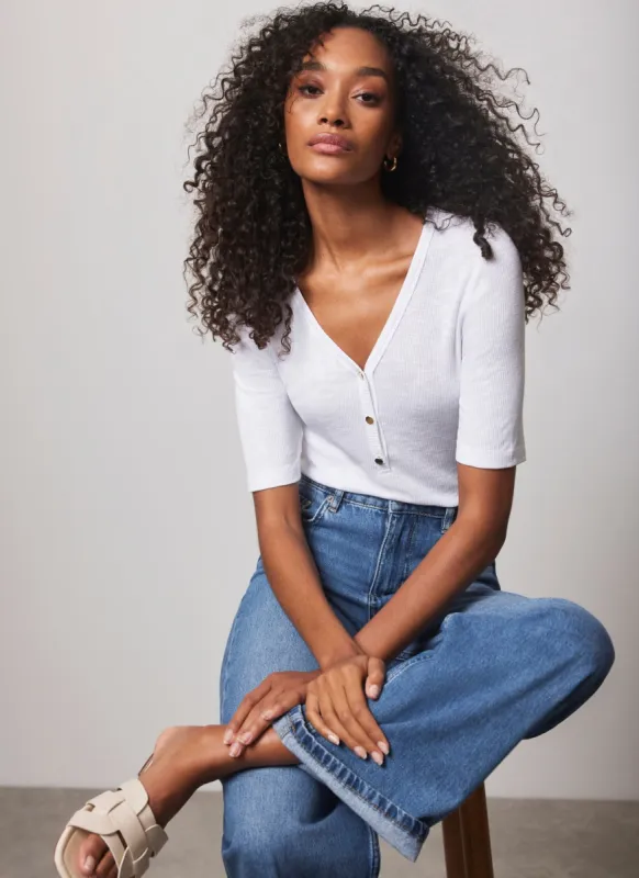 White Ribbed Henley Top sold by Mint Velvet
