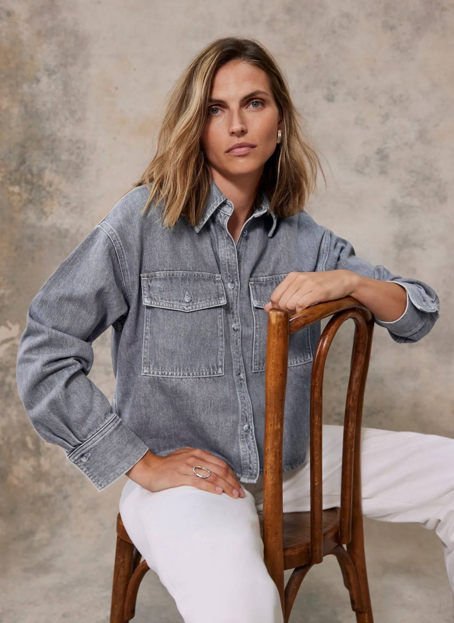 Grey Cropped Denim Shirt sold by Mint Velvet product image thumbnail 4