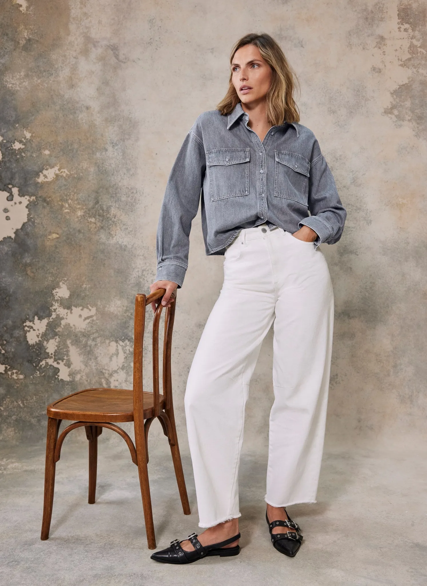 Grey Cropped Denim Shirt sold by Mint Velvet product image thumbnail 2