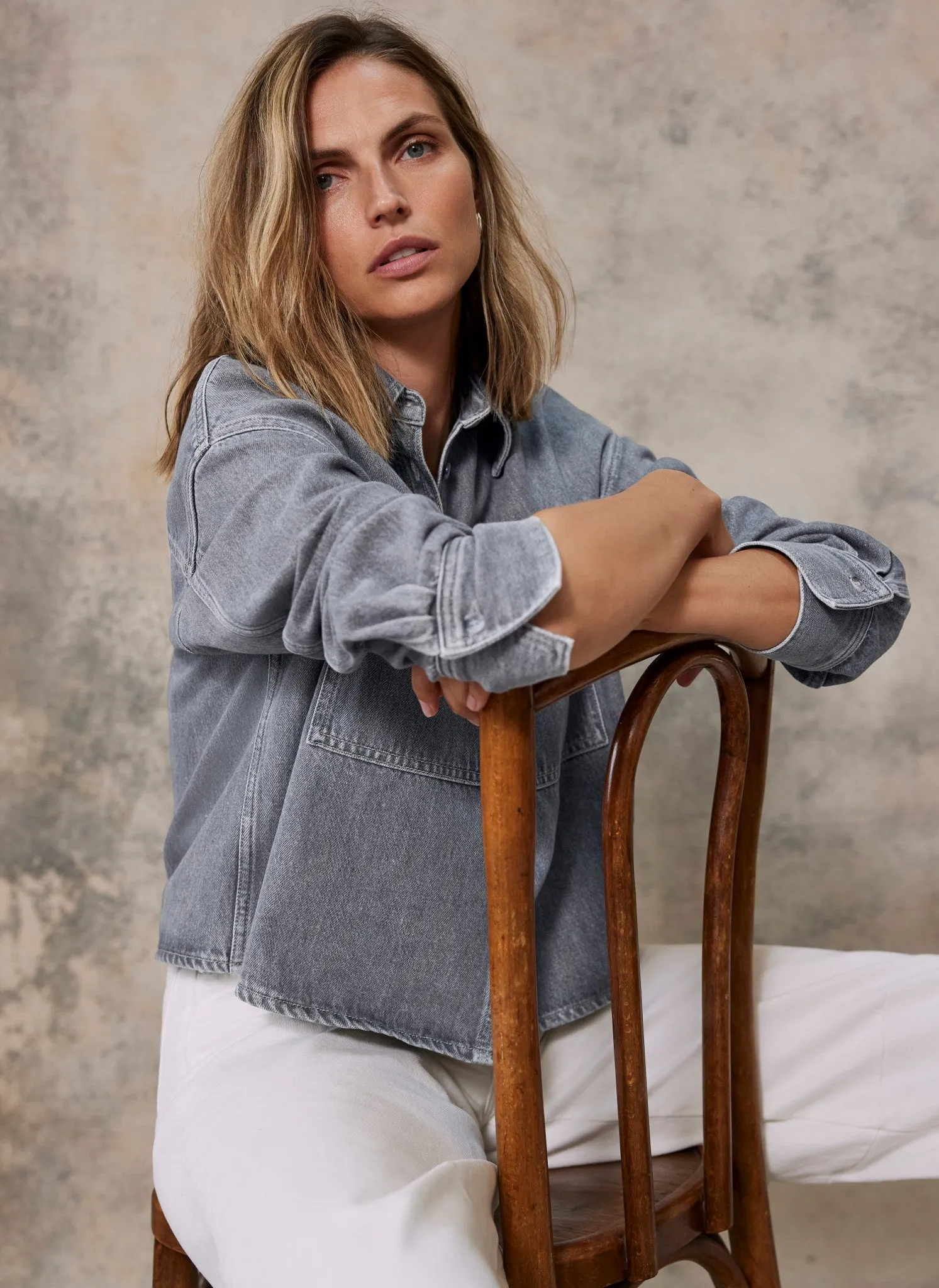 Grey Cropped Denim Shirt sold by Mint Velvet product image thumbnail 3