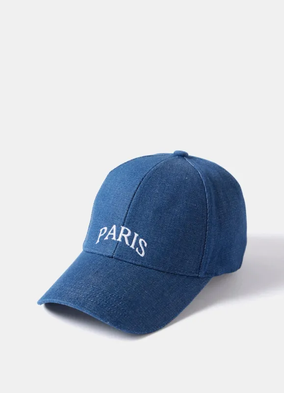 Blue Denim Paris Slogan Cap sold by Mint Velvet