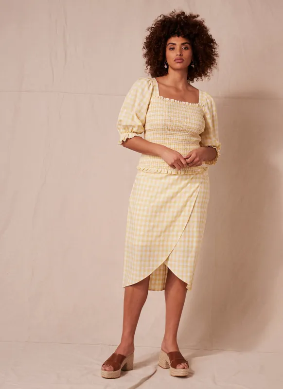 Yellow Gingham Wrap Midi Skirt sold by Mint Velvet