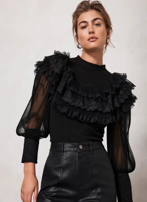 Black Tulle Ruffle Top sold by Mint Velvet