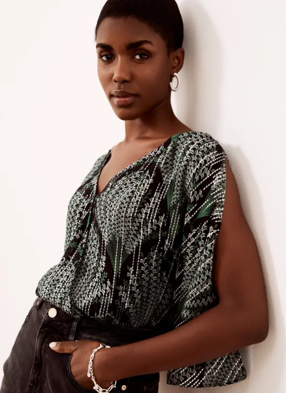 Green Print Split Sleeve Top sold by Mint Velvet