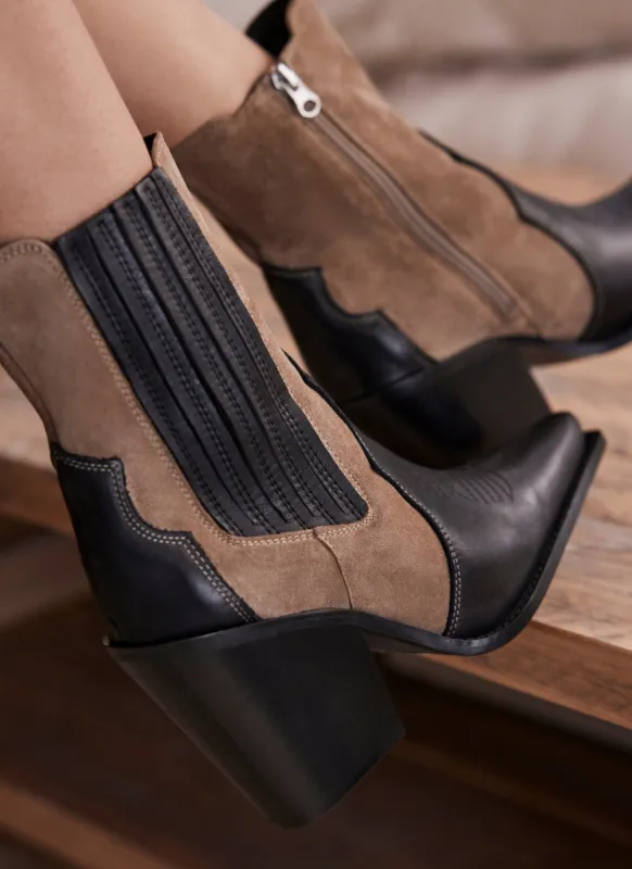 Black Leather Blocked Cowboy Boots sold by Mint Velvet