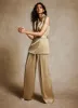 Gold Satin Pleated Wide Trousers sold by Mint Velvet